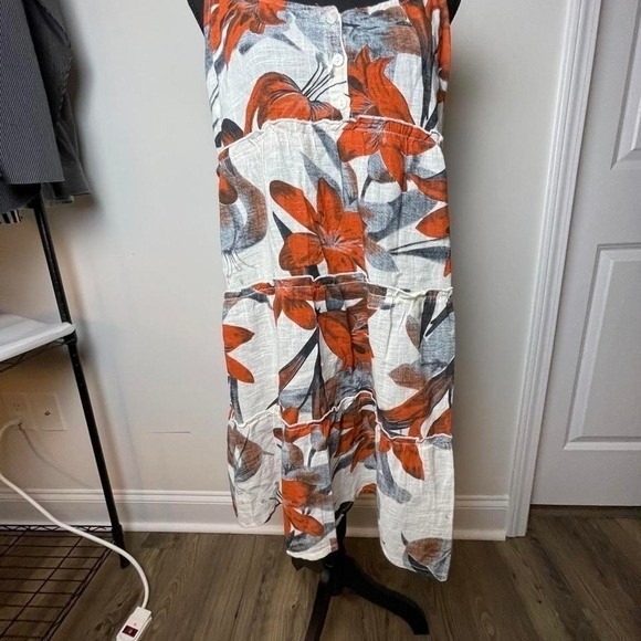 Millenium Dresses & Skirts - Millennium orange, gray/white floral cotton dress with adjustable straps, size L